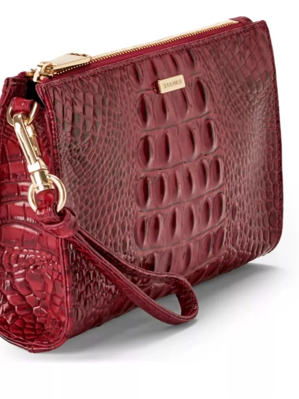 Brahmin Daisy Volcanic Red Croc-Embossed Leather Wristlet
